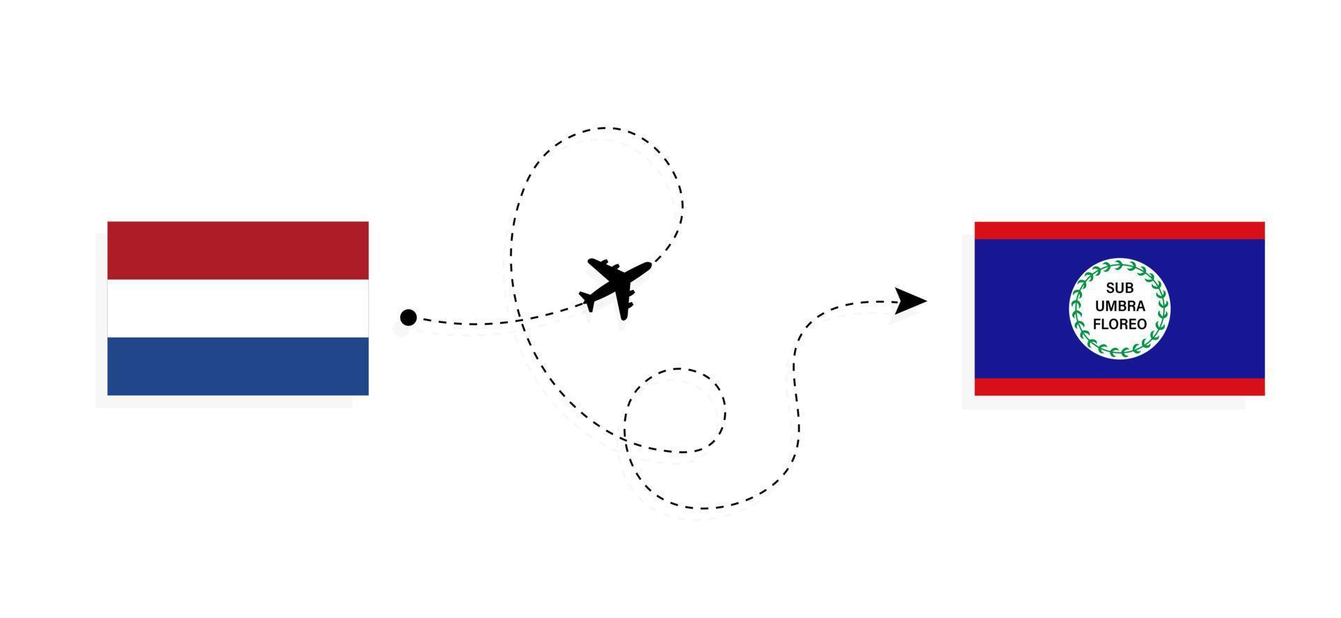 Flight and travel from Netherlands to Belize by passenger airplane Travel concept vector