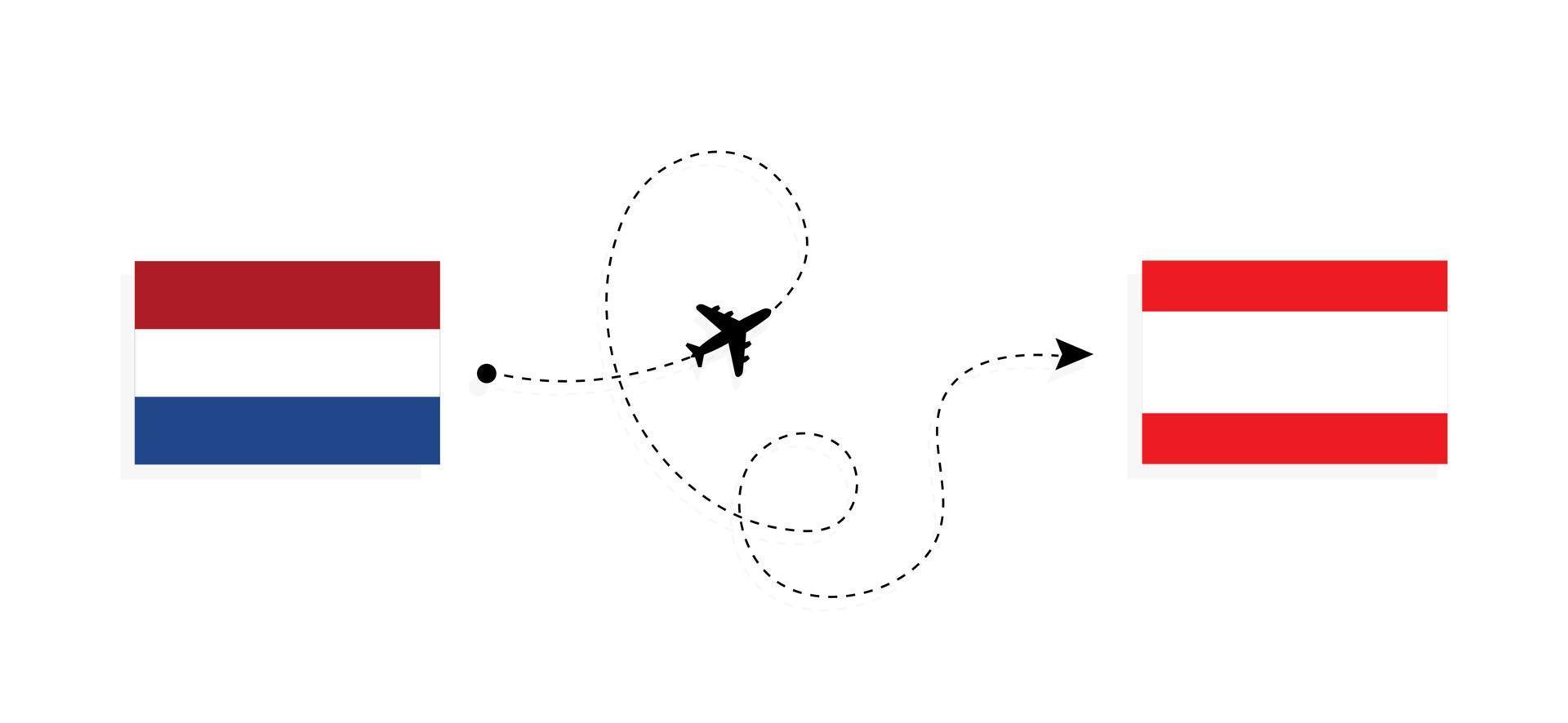 vuelo y viaje desde países bajos al líbano en avión de pasajeros concepto de viaje vector