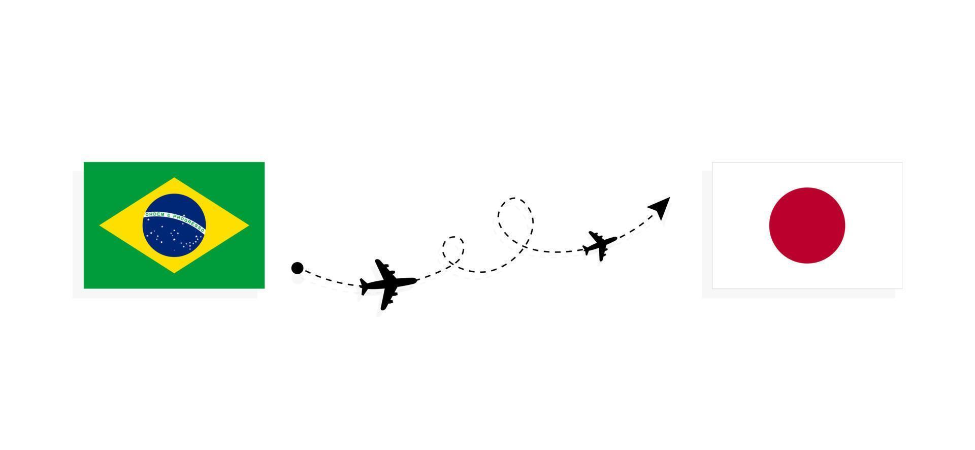 Flight and travel from Brazil to Japan by passenger airplane Travel concept vector