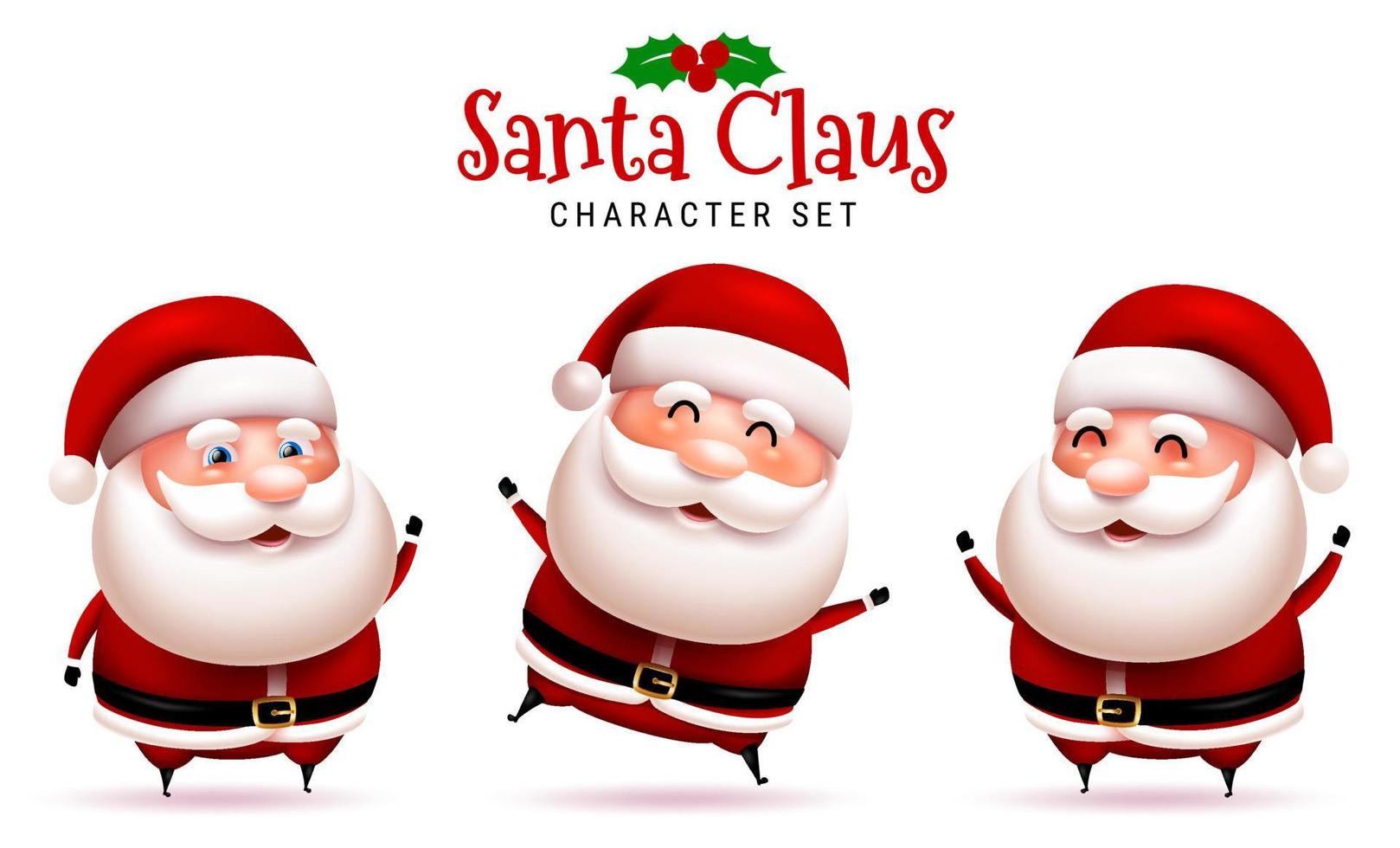 Santa claus christmas character vector set. Santa claus in 3d cute characters with happy, smiling, jolly and cheerful pose and gestures for xmas collection design. Vector illustration.