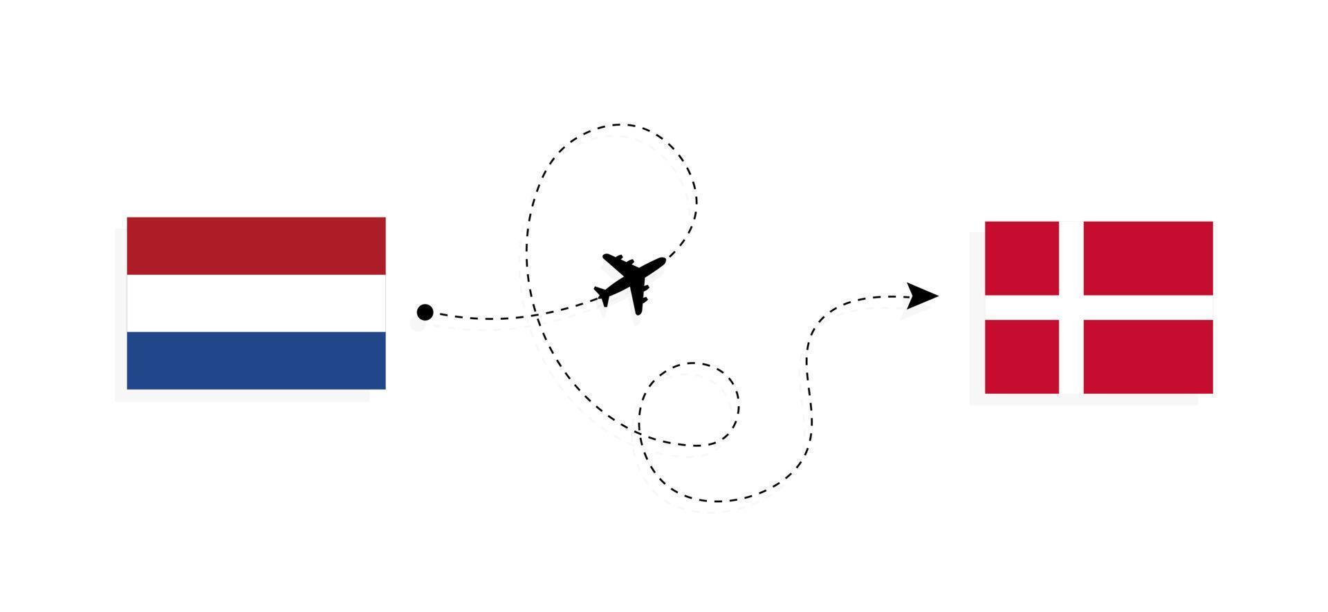 vuelo y viaje desde los países bajos a dinamarca en avión de pasajeros concepto de viaje vector