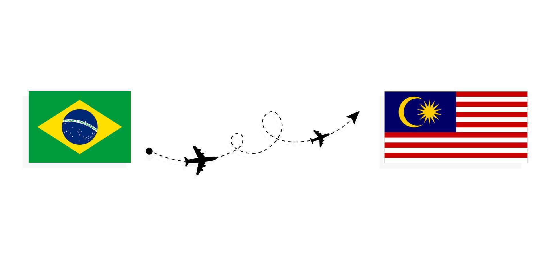 Vuelo y viaje desde Brasil a Malasia en avión de pasajeros concepto de viaje vector