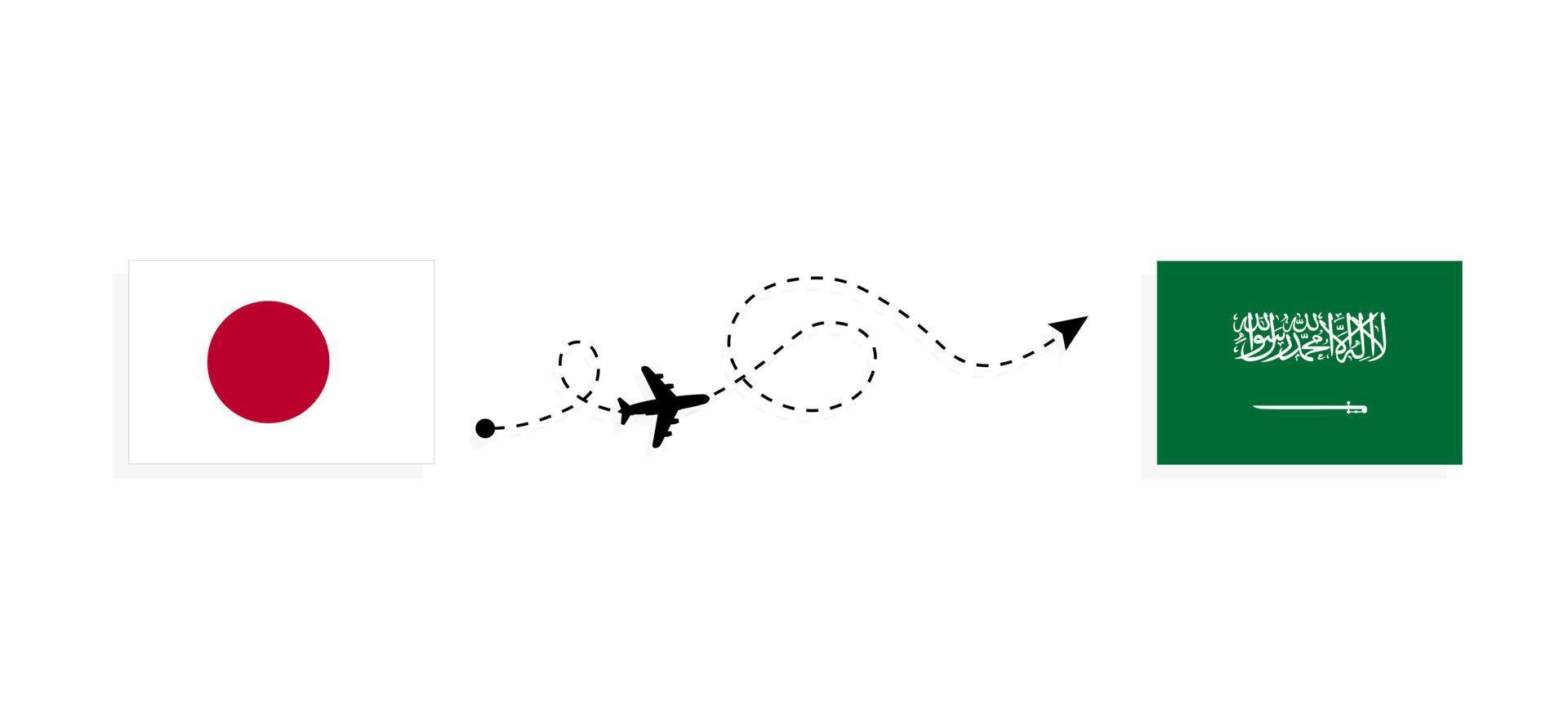 vuelo y viaje desde japón a arabia saudita en avión de pasajeros concepto de viaje vector