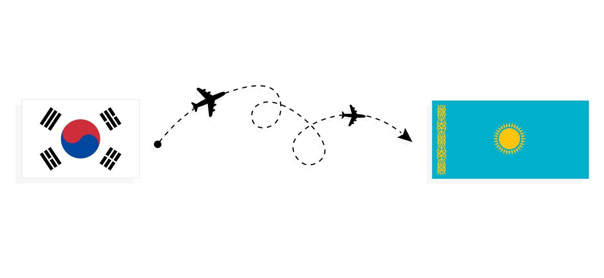 vuelo y viaje desde corea del sur a kazajstán en avión de pasajeros concepto de viaje vector