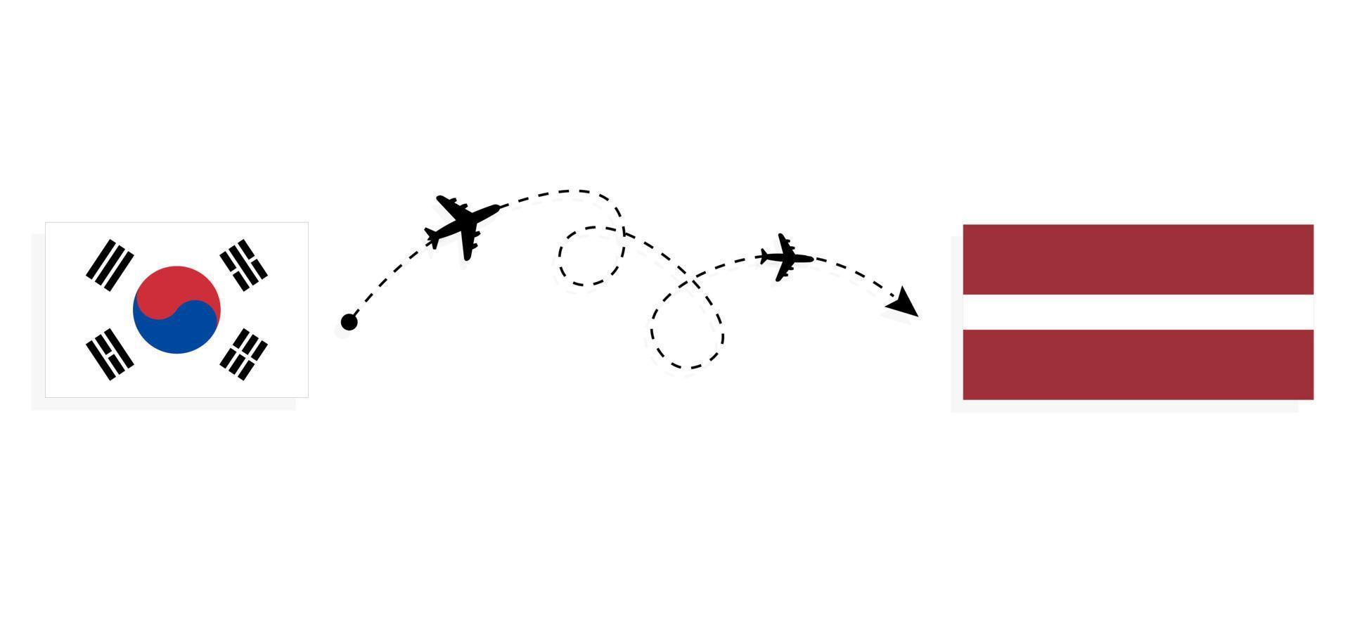 vuelo y viaje desde corea del sur a letonia en avión de pasajeros concepto de viaje vector