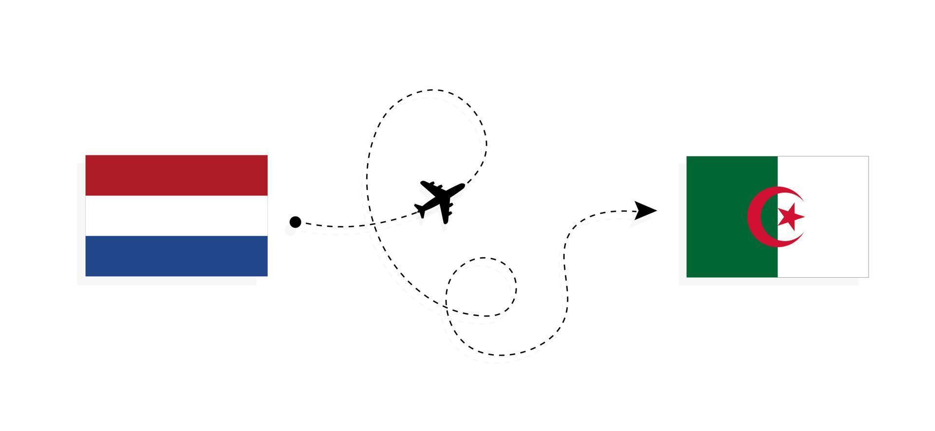 vuelo y viaje desde países bajos a argelia en avión de pasajeros concepto de viaje vector