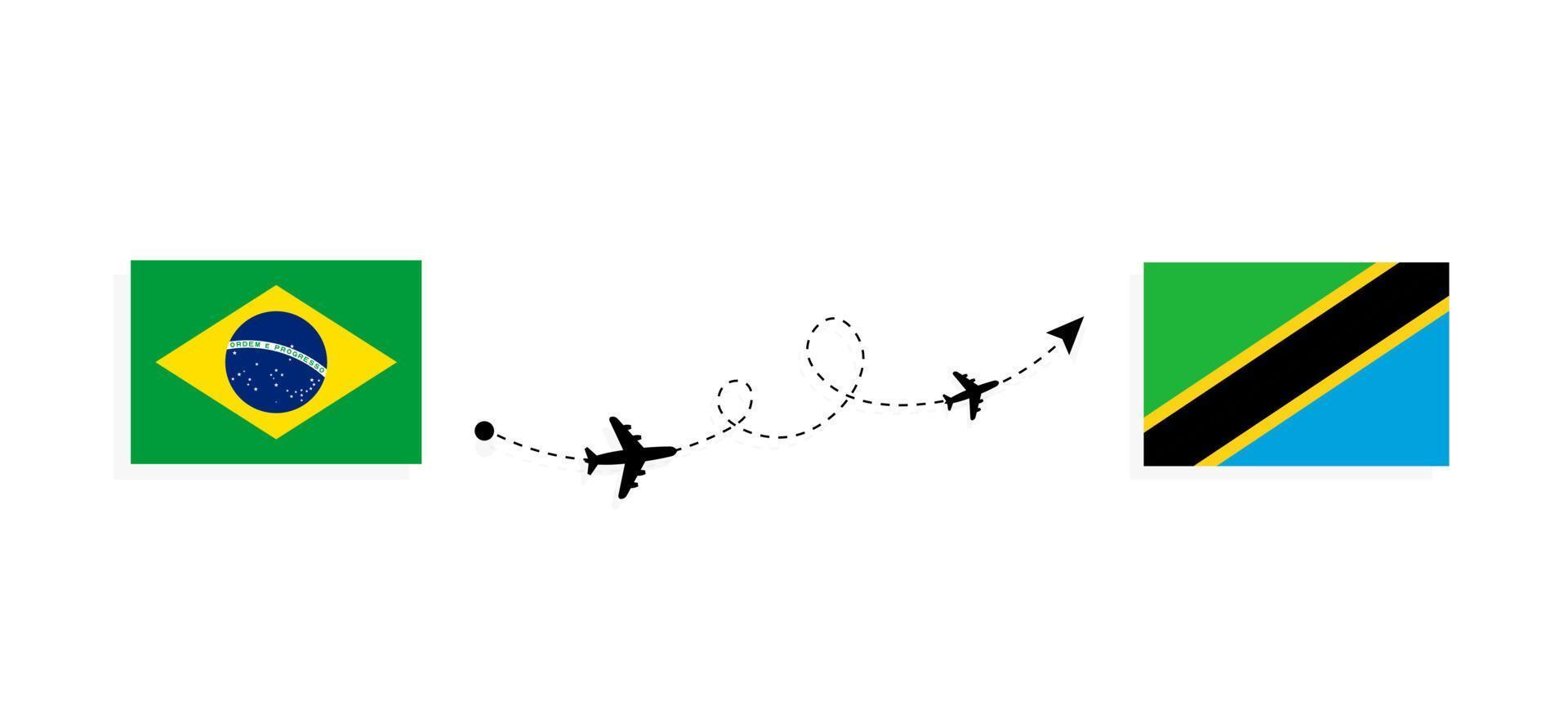 vuelo y viaje desde brasil a tanzania en avión de pasajeros concepto de viaje vector