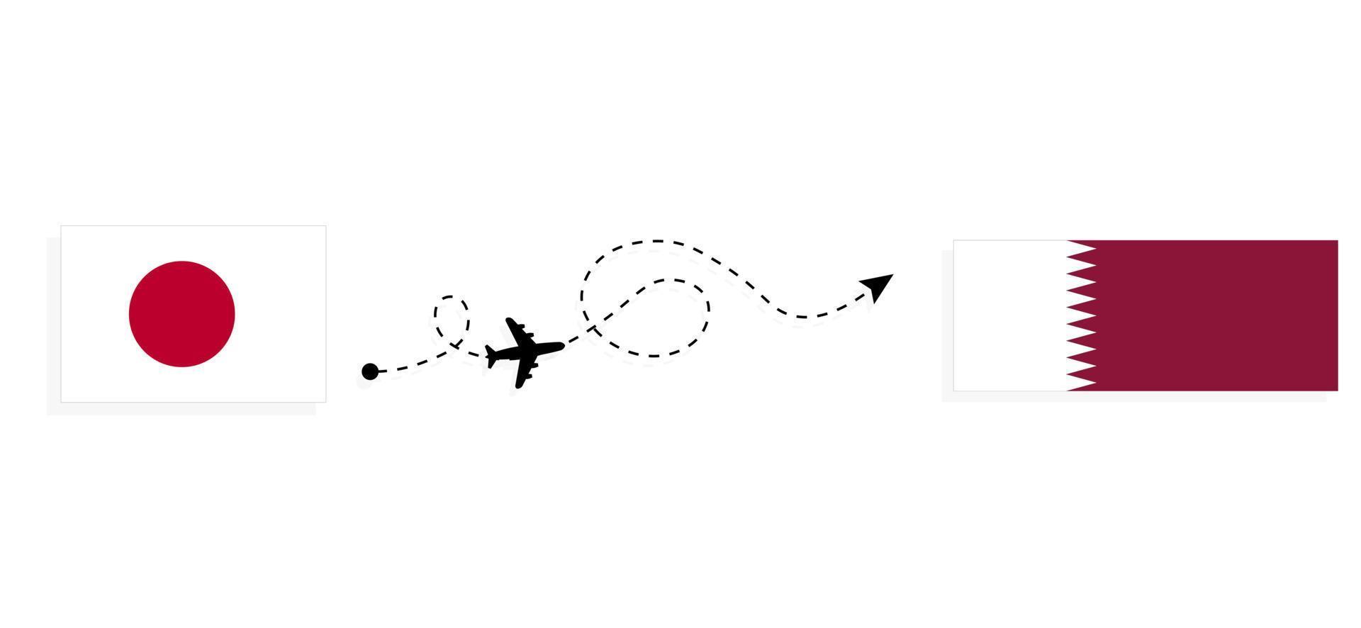 Flight and travel from Japan to Qatar by passenger airplane Travel concept vector