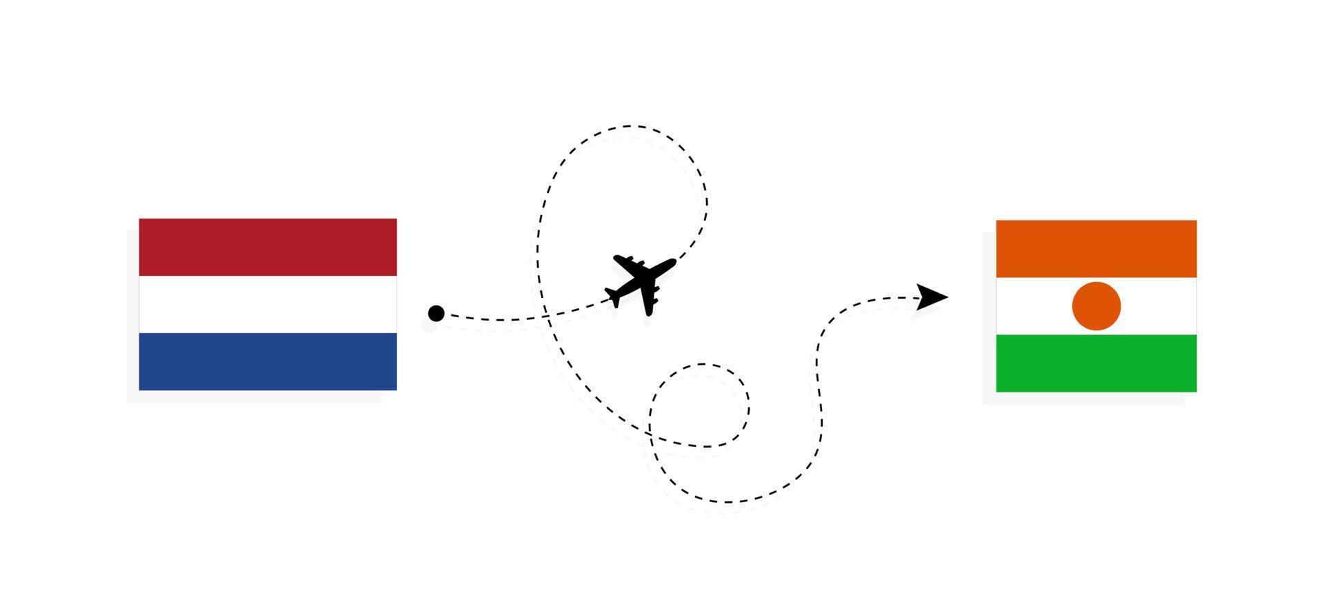 Vuelo y viaje desde Holanda a Níger en avión de pasajeros concepto de viaje vector