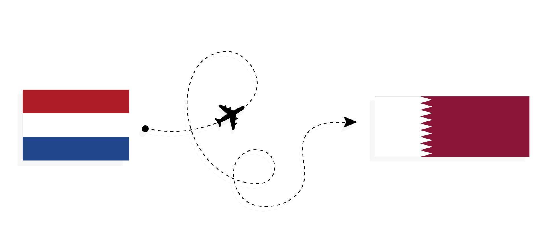 vuelo y viaje desde países bajos a qatar en avión de pasajeros concepto de viaje vector