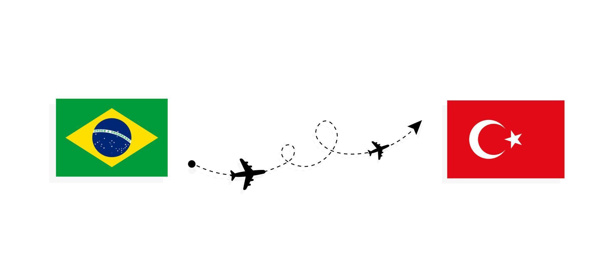 vuelo y viaje de brasil a turquía en avión de pasajeros concepto de viaje vector