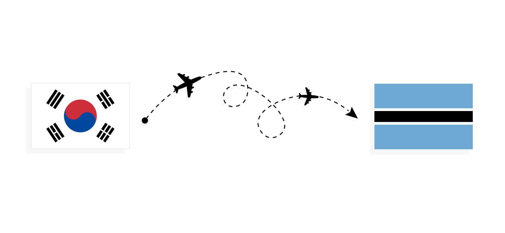 vuelo y viaje desde corea del sur a botswana en concepto de viaje en avión de pasajeros vector