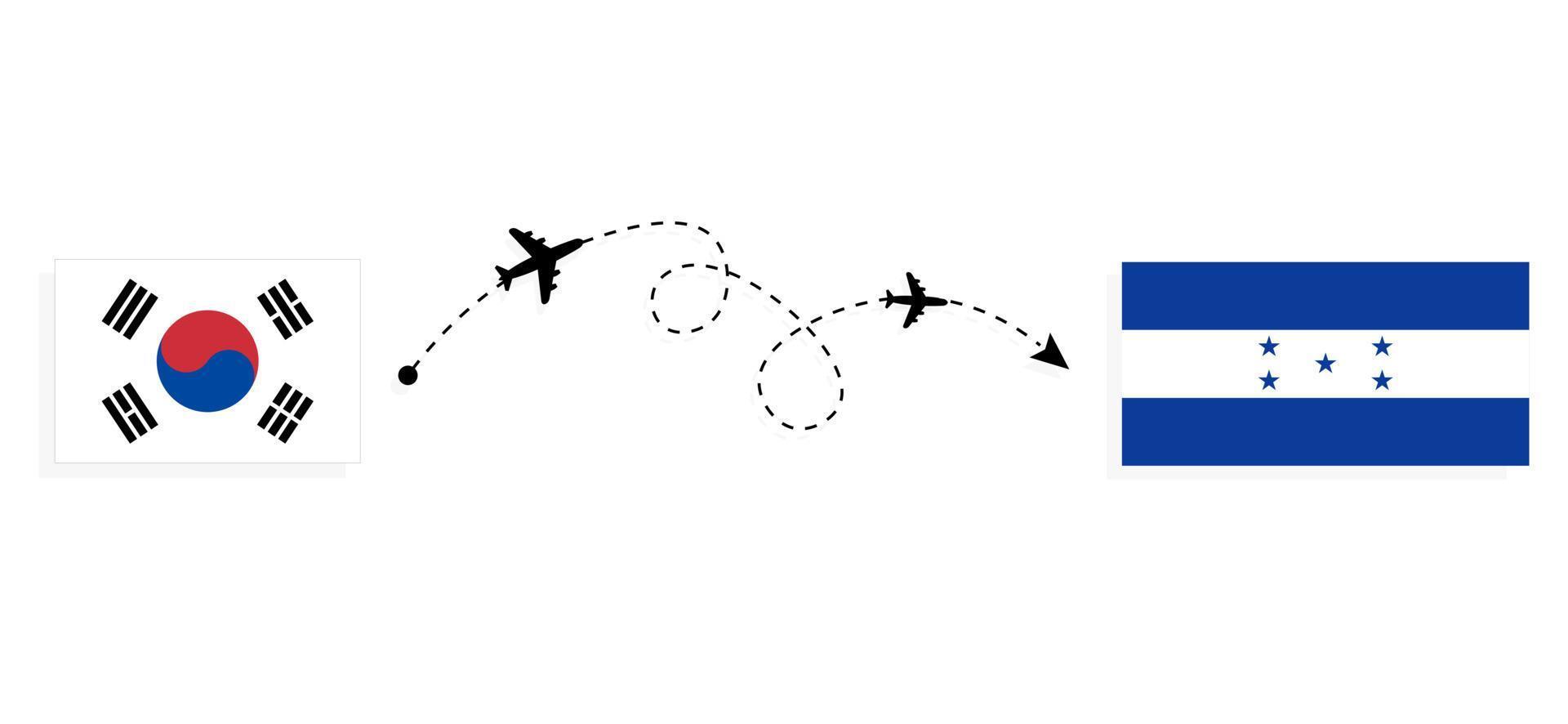 Flight and travel from South Korea to Honduras by passenger airplane Travel concept vector