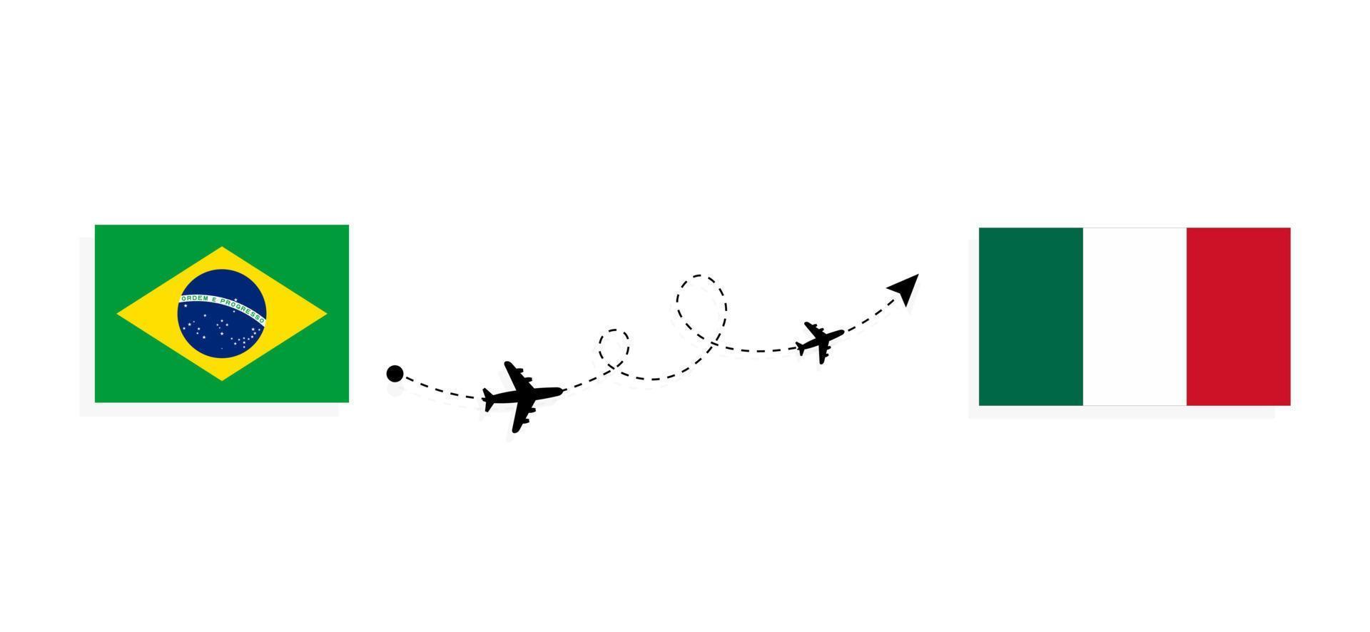 Flight and travel from Brazil to Mexico by passenger airplane Travel concept vector