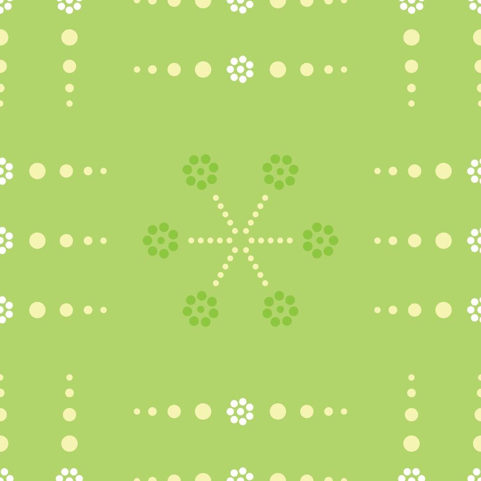 Seamless pattern with colorful of circle shape, beautiful white flowers on green background. Vector illustration.