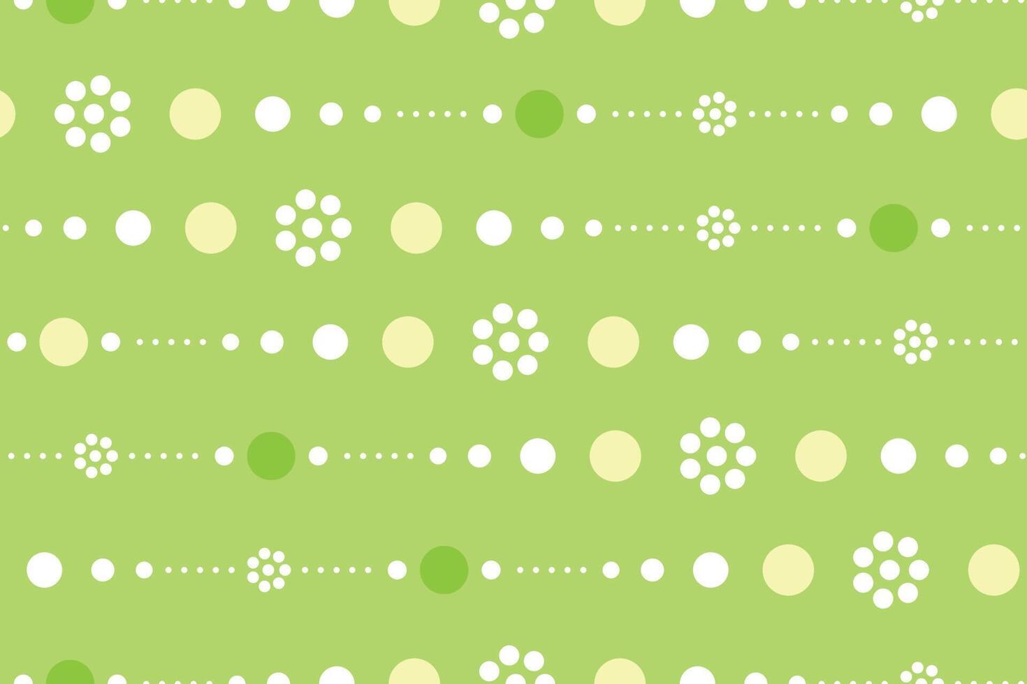 Seamless pattern with colorful of circle shape, beautiful white flowers on green background. Vector illustration.
