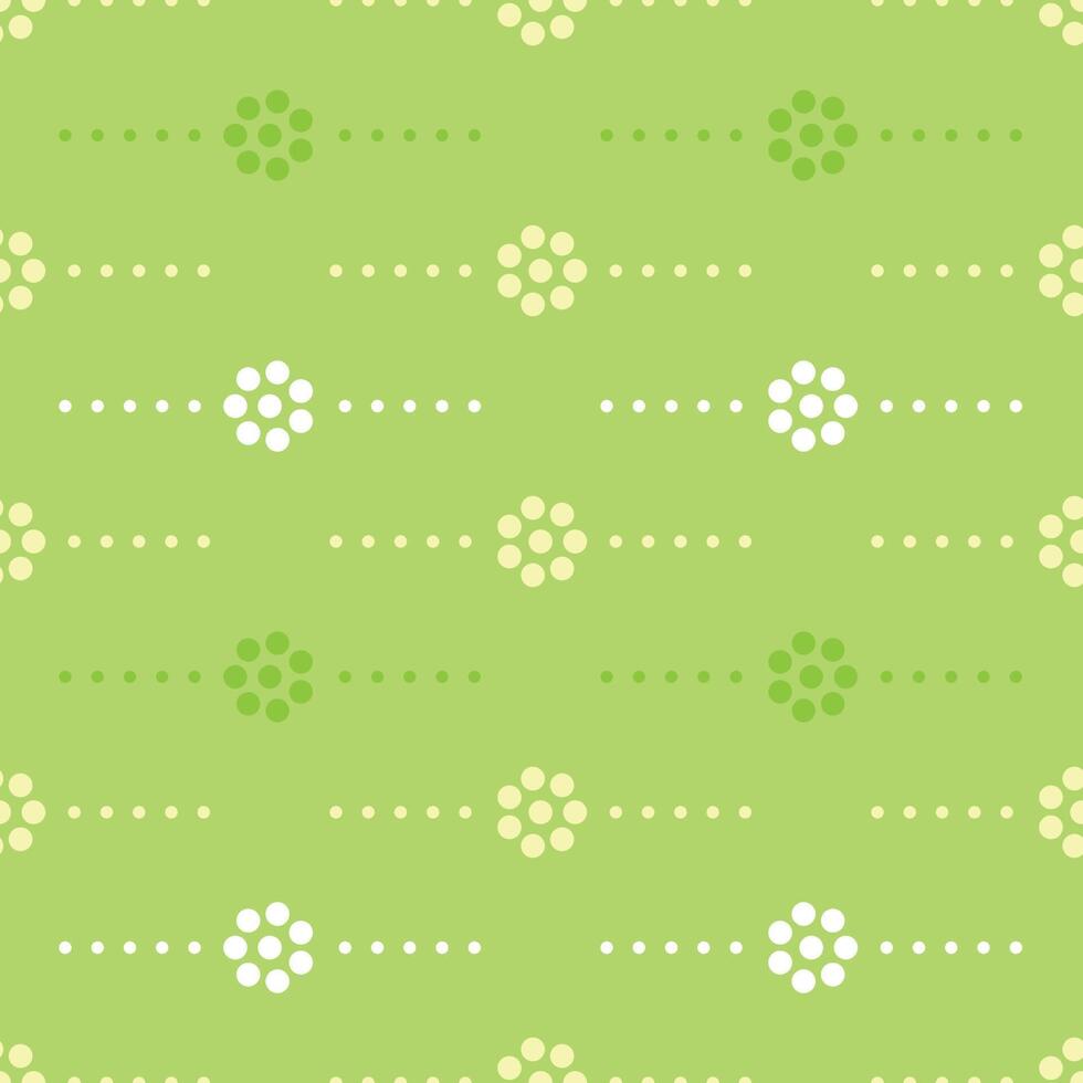 Seamless pattern with colorful of circle shape, beautiful white flowers on green background. Vector illustration.