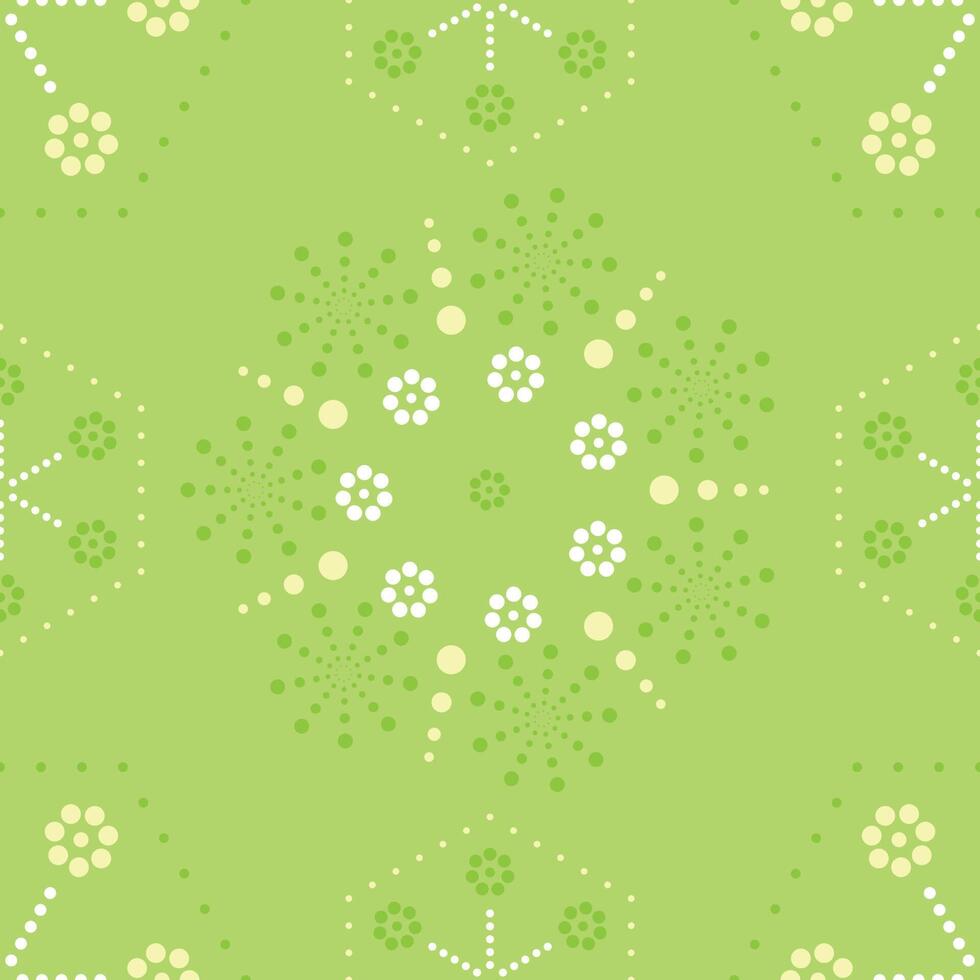 Seamless pattern with colorful of circle shape, beautiful white flowers on green background. Vector illustration.