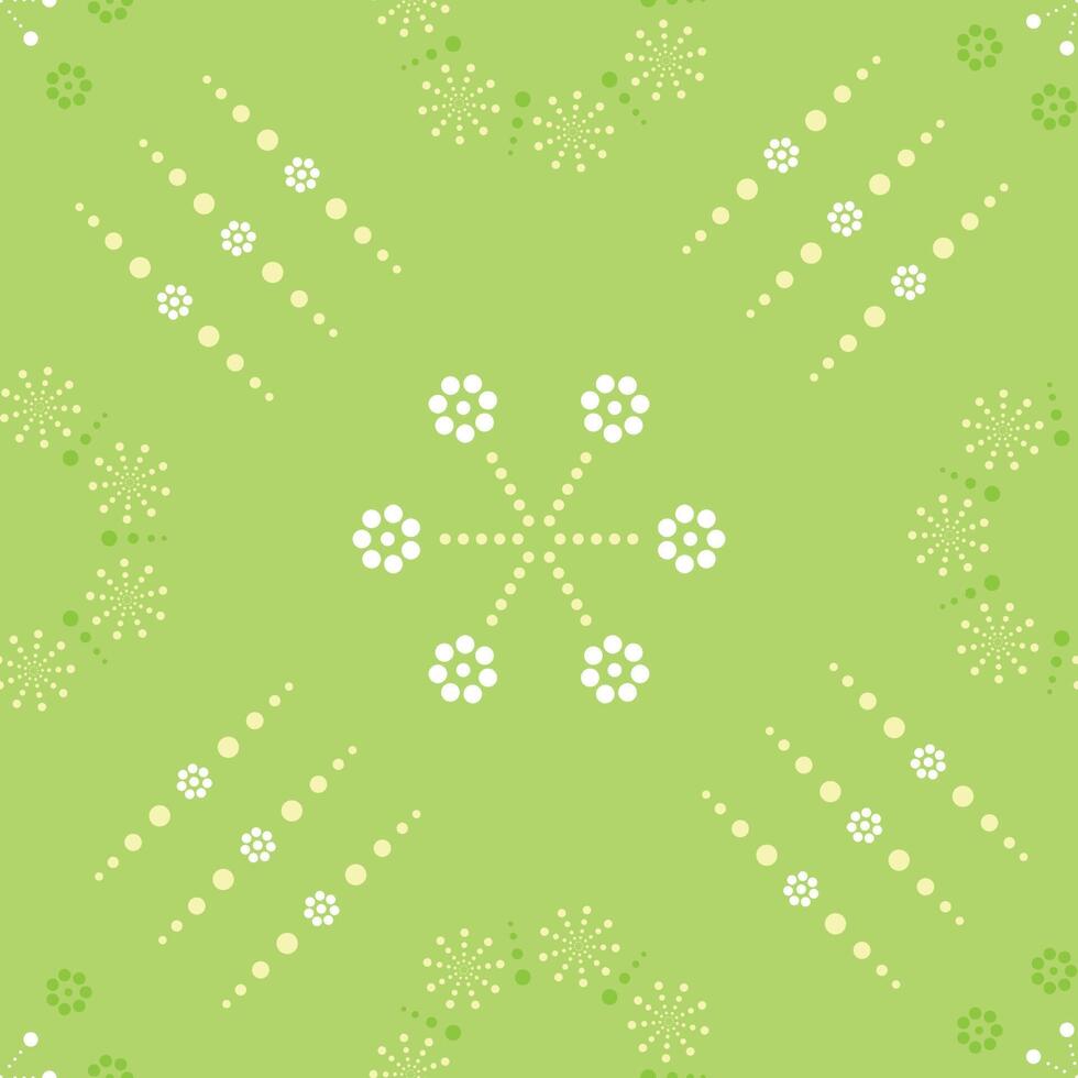 Seamless pattern with colorful of circle shape, beautiful white flowers on green background. Vector illustration.