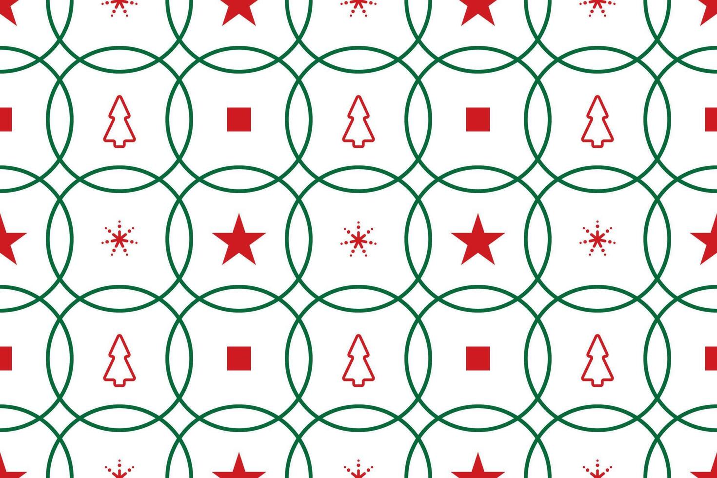 Seamless pattern with Christmas symbol, green and red colour on white background, geometric star, rectangle and circle shape. Vector illustration.