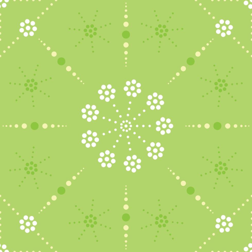 Seamless pattern with colorful of circle shape, beautiful white flowers on green background. Vector illustration.