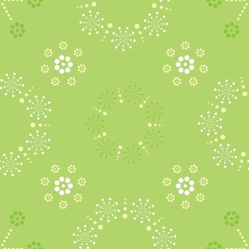 Seamless pattern with colorful of circle shape, beautiful white flowers on green background. Vector illustration.