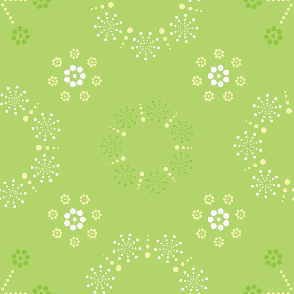 Seamless pattern with colorful of circle shape, beautiful white flowers on green background. Vector illustration.