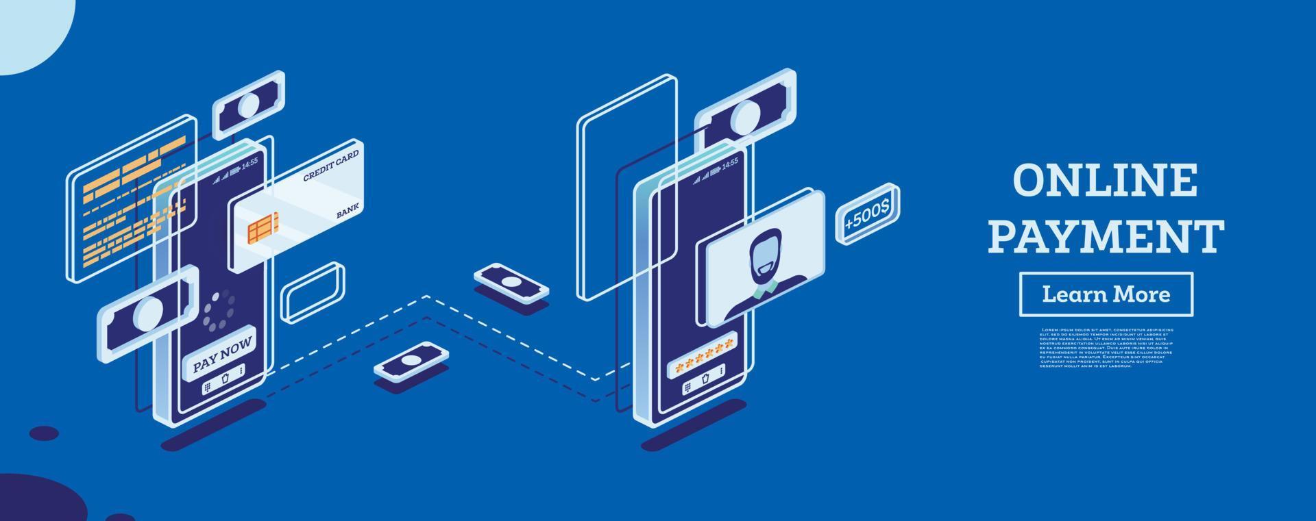 Online Payment with Mobile Phone. Isometric Concept. Online Shopping with Credit Card. vector