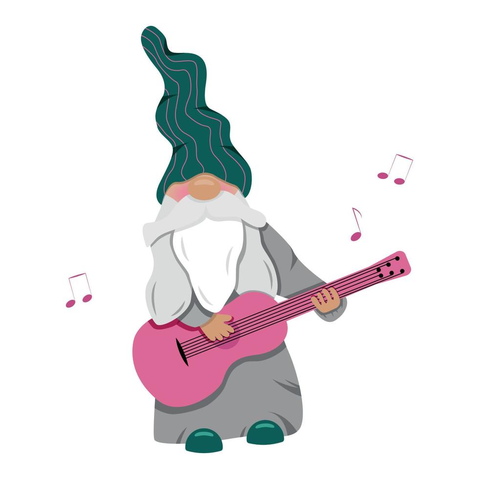 Gnome guitarist playing guitar. Guitar player. vector