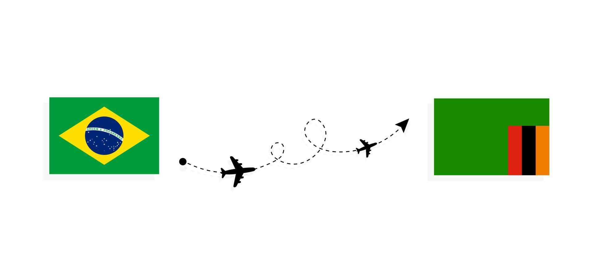 Flight and travel from Brazil to Zambia by passenger airplane Travel concept vector
