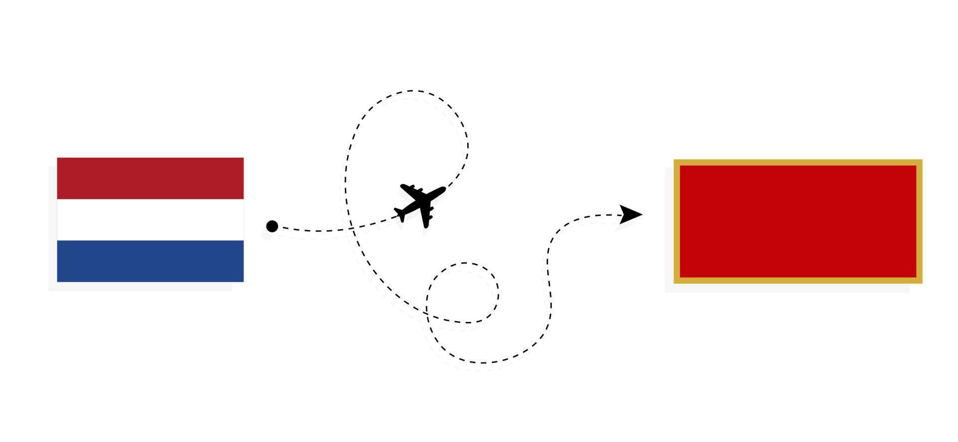 vuelo y viaje desde países bajos a montenegro en avión de pasajeros concepto de viaje vector