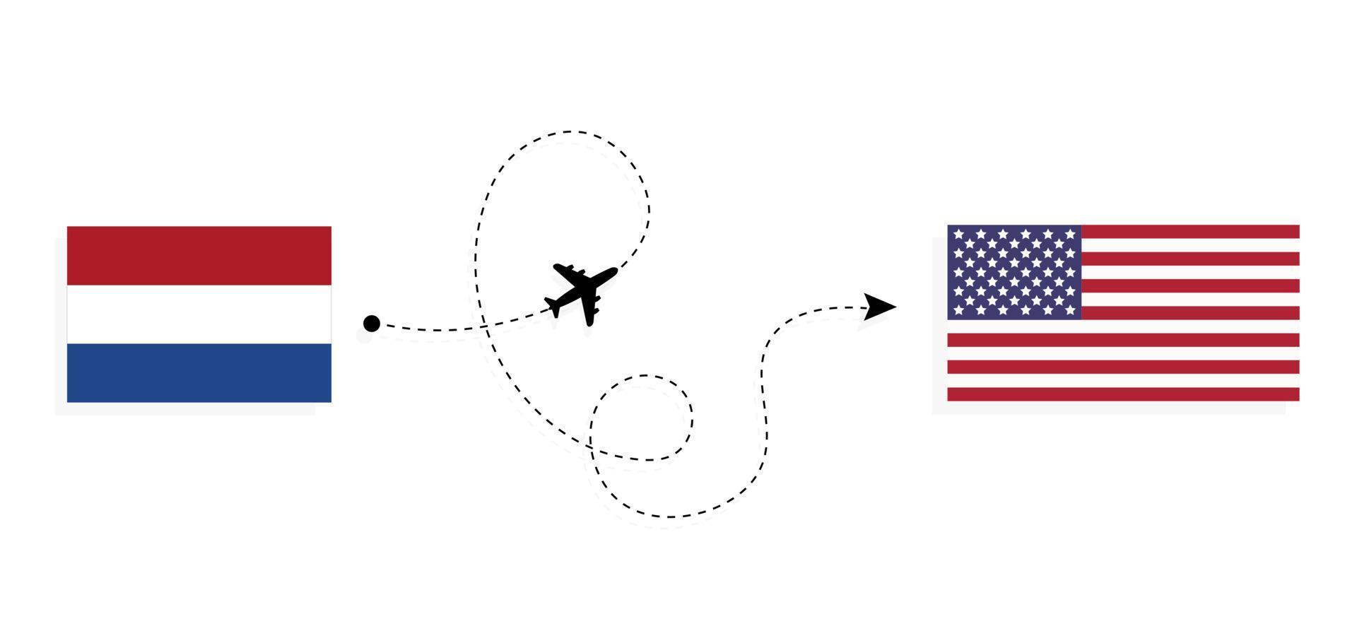 Flight and travel from Netherlands to USA by passenger airplane Travel concept vector