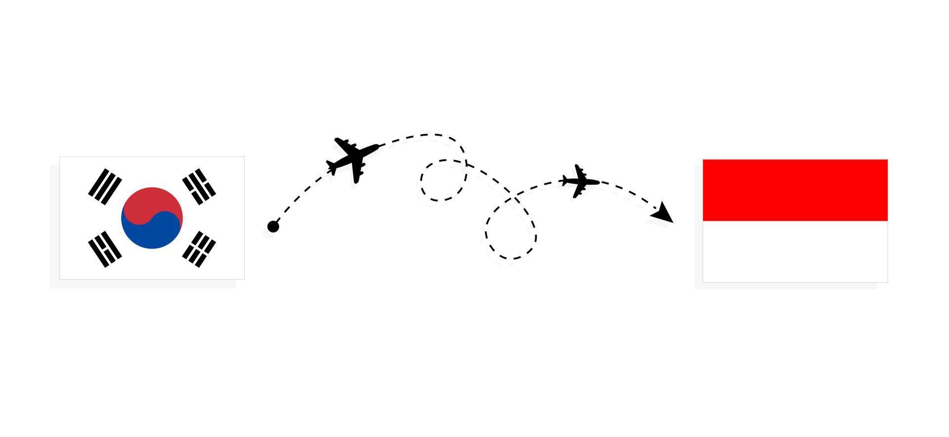 vuelo y viaje desde corea del sur a indonesia en avión de pasajeros concepto de viaje vector