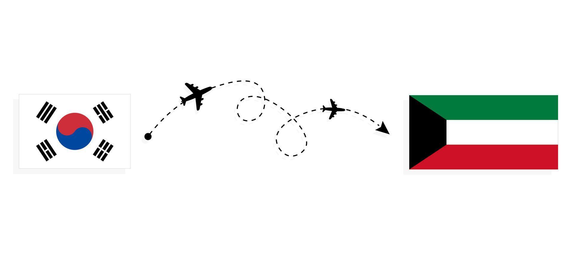 Flight and travel from South Korea to Kuwait by passenger airplane Travel concept vector