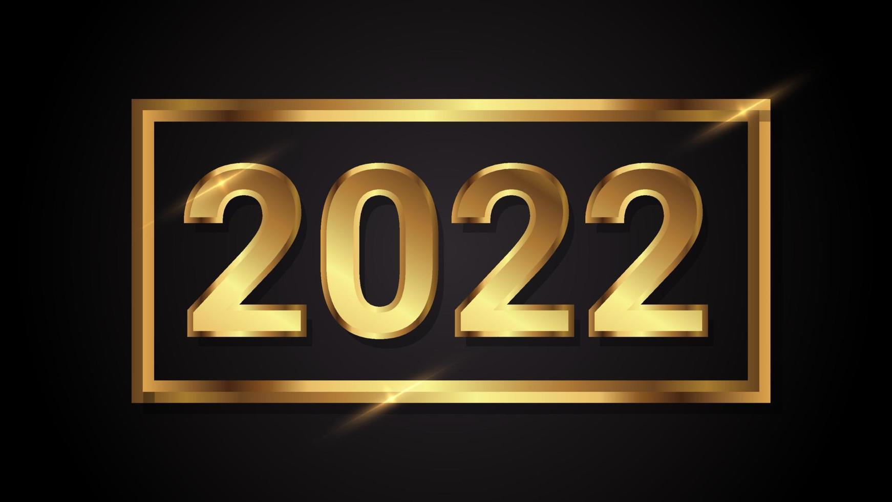 Happy New Year 2022. misaligned golden 3D figures with squares on dark background. vector