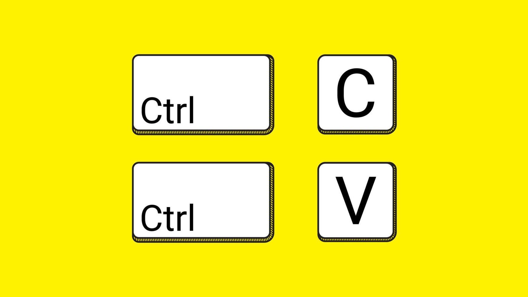 keyboard keys Ctrl C and Ctrl V, copy and paste the key shortcuts. Computer icon on yellow background vector