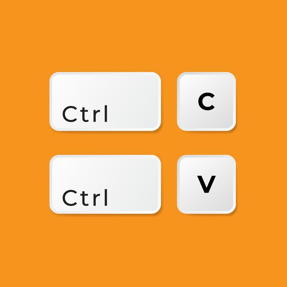 teclas del teclado ctrl cy ctrl v, copia y pega los atajos de teclas. icono de computadora sobre fondo naranja vector