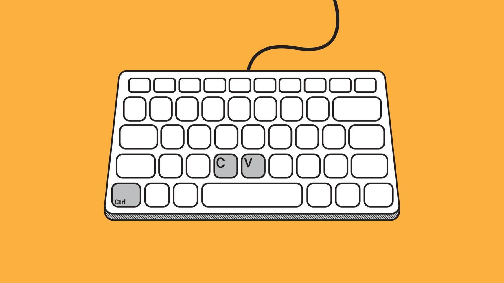 teclas del teclado ctrl cy ctrl v, copia y pega los atajos de teclas. icono de computadora sobre fondo naranja vector