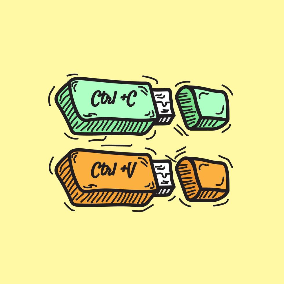 flash disk using doodle or hand drawing style with ctrl c and ctrl v vector