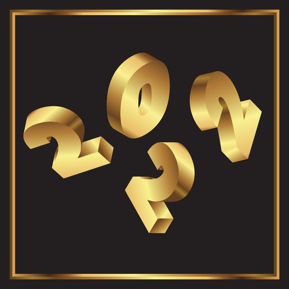 Happy New Year 2022. misaligned golden 3D figures with squares on dark background. vector