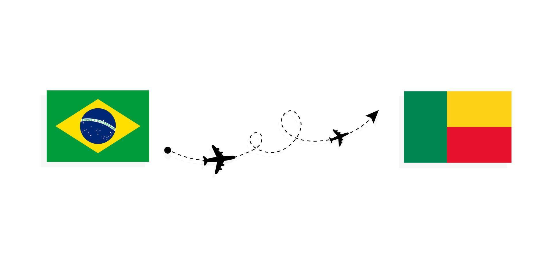 vuelo y viaje desde brasil a benin en avión de pasajeros concepto de viaje vector