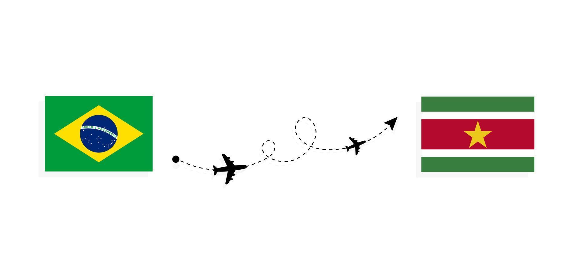 Flight and travel from Brazil to Suriname by passenger airplane Travel concept vector