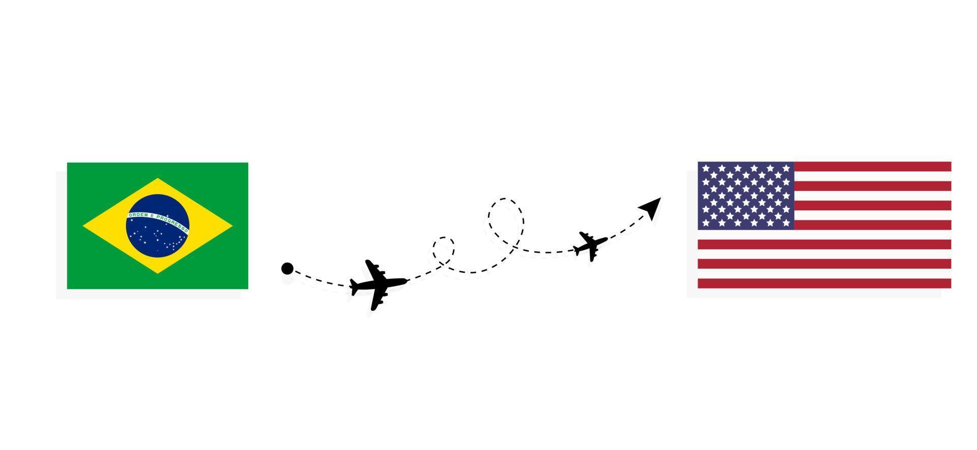 Flight and travel from Brazil to USA by passenger airplane Travel concept vector