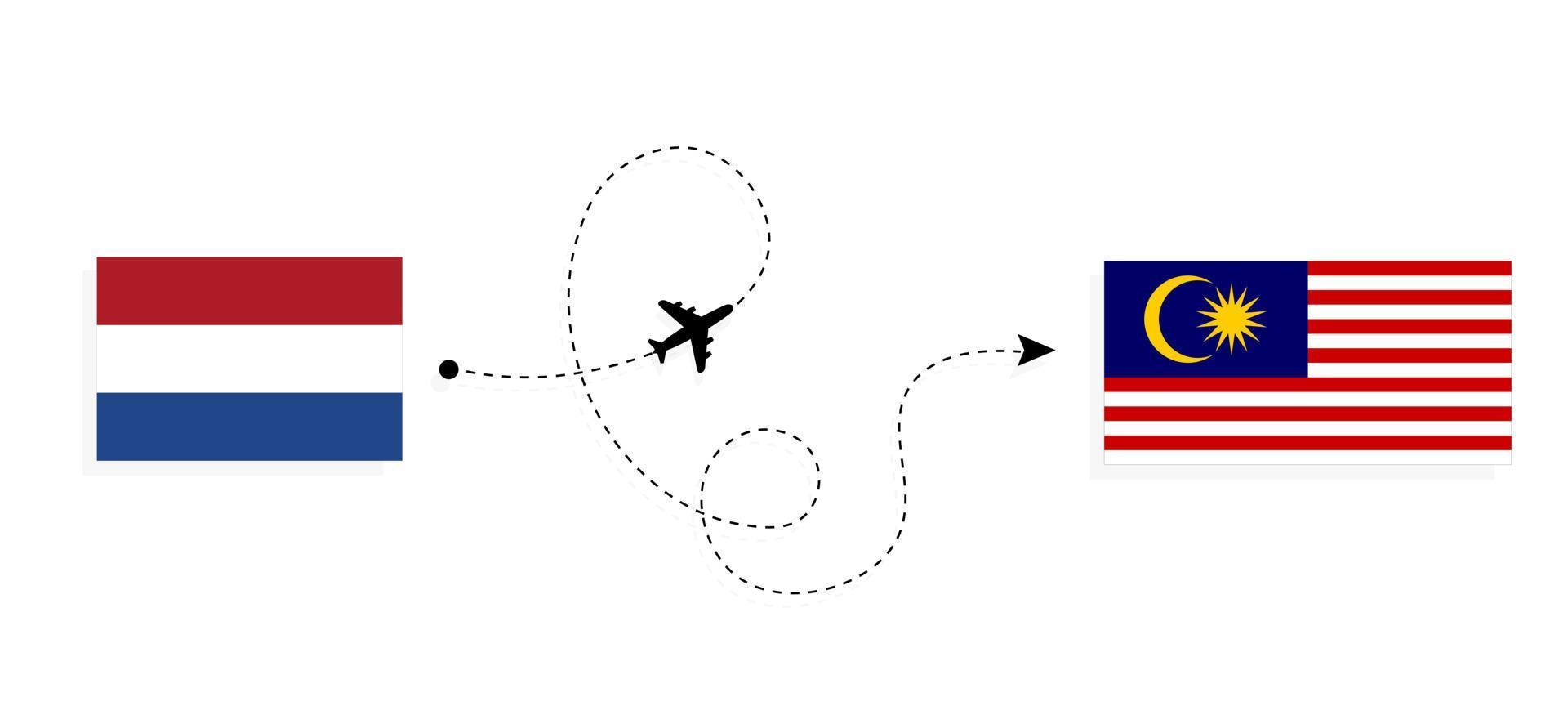 Flight and travel from Netherlands to Malaysia by passenger airplane Travel concept vector