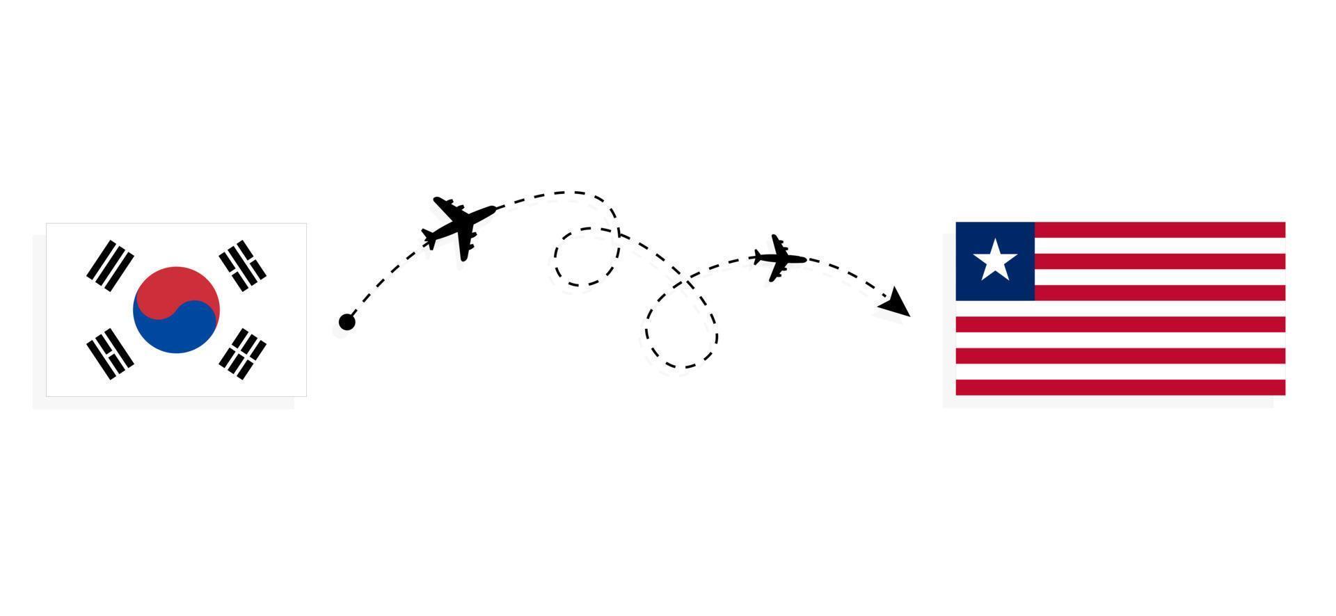 vuelo y viaje desde corea del sur a liberia en avión de pasajeros concepto de viaje vector