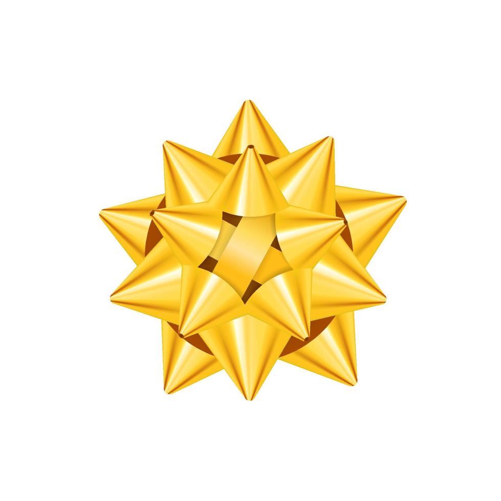 Volumetric decorative golden yellow bow from ribbon Christmas and happy new year symbol vector