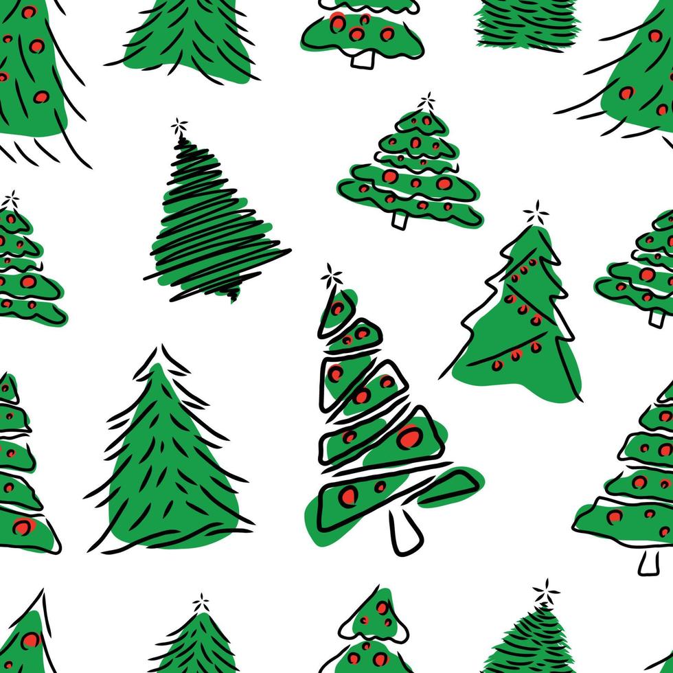 Pattern set collection of hand drawing Christmas tree decoration vector