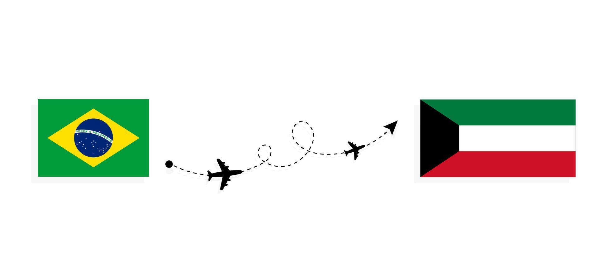 Flight and travel from Brazil to Kuwait by passenger airplane Travel concept vector