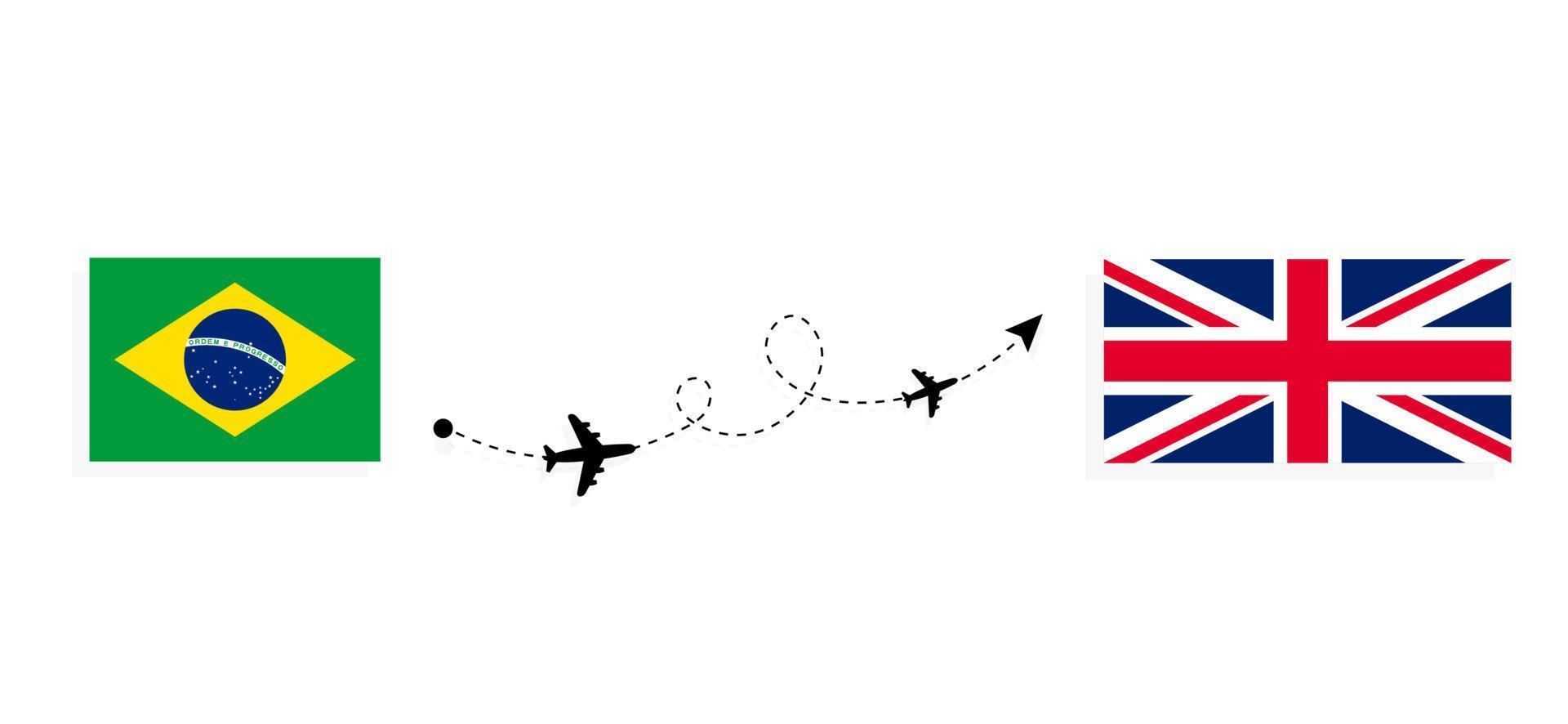 Flight and travel from Brazil to United Kingdom of Great Britain by passenger airplane Travel concept vector