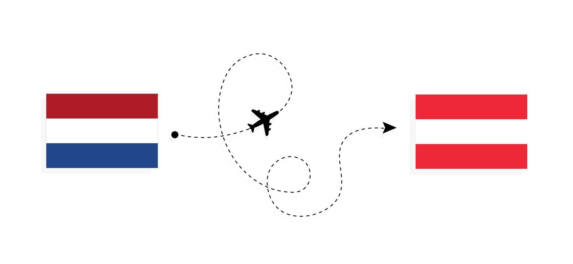 Vuelo y viaje desde Holanda a Austria en avión de pasajeros concepto de viaje vector